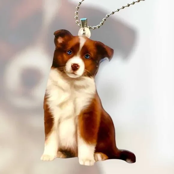 Cute Brown Border Collie Acrylic Keychain – Adorable Dog Hanging Ornament - Picture 4 of 5